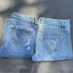 Bebe Jeans Carmen Boot Cut Jeans Distressed Denim Size 31 2 Pairs